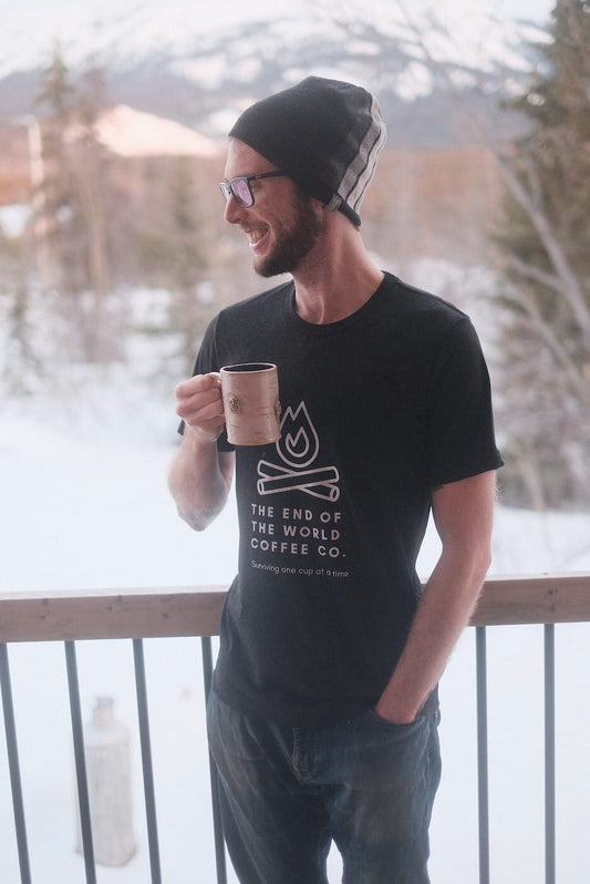 Male T-shirt by The End of The World Coffee Co.